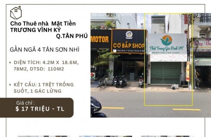 Cho thuê nhà Mặt Tiền Trương Vĩnh Ký 78m2, 1 Lửng, 17 triệu